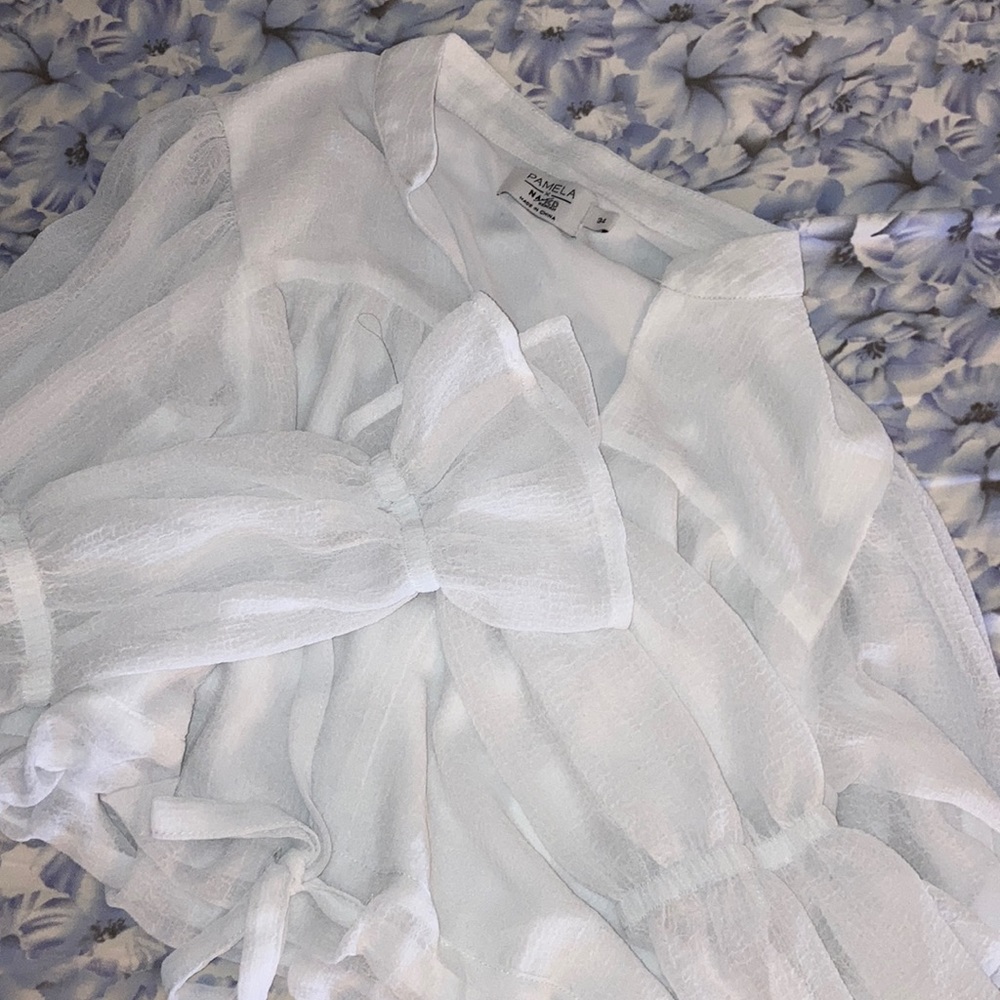 Pamela Reif x NA-KD Tie Detail Puffy Sleeve Top - Picture 4 of 4